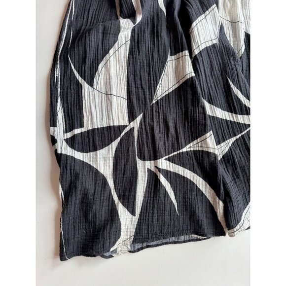 ANTHROPOLOGIE White Black Sheer Printed Cotton Gauze Wide Leg Jumpsuit, Size L - Picture 10 of 16